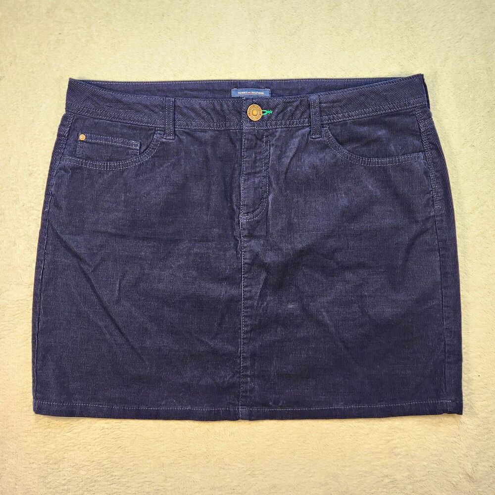 Tommy Hilfiger Women's 14 Corduroy Mini Skirt Navy Blue Zip Closure Pockets